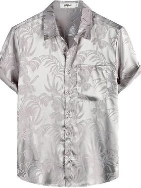 Vagabond Silver Short-Sleeve Floral Jacquard Button-Down Shirt